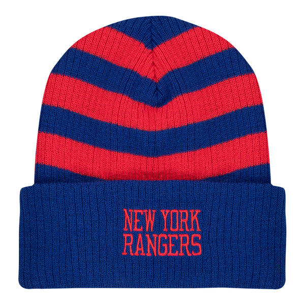 CCM Rangers Heather Stripe Beanie In Blue & Red - Front View