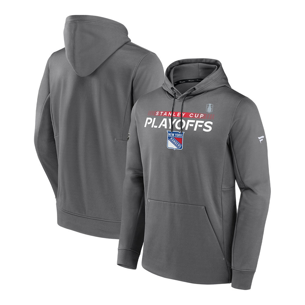 Fanatics Rangers 21-22 Playoff Authentic Pro Participant Hood in Grey - Front and Back View