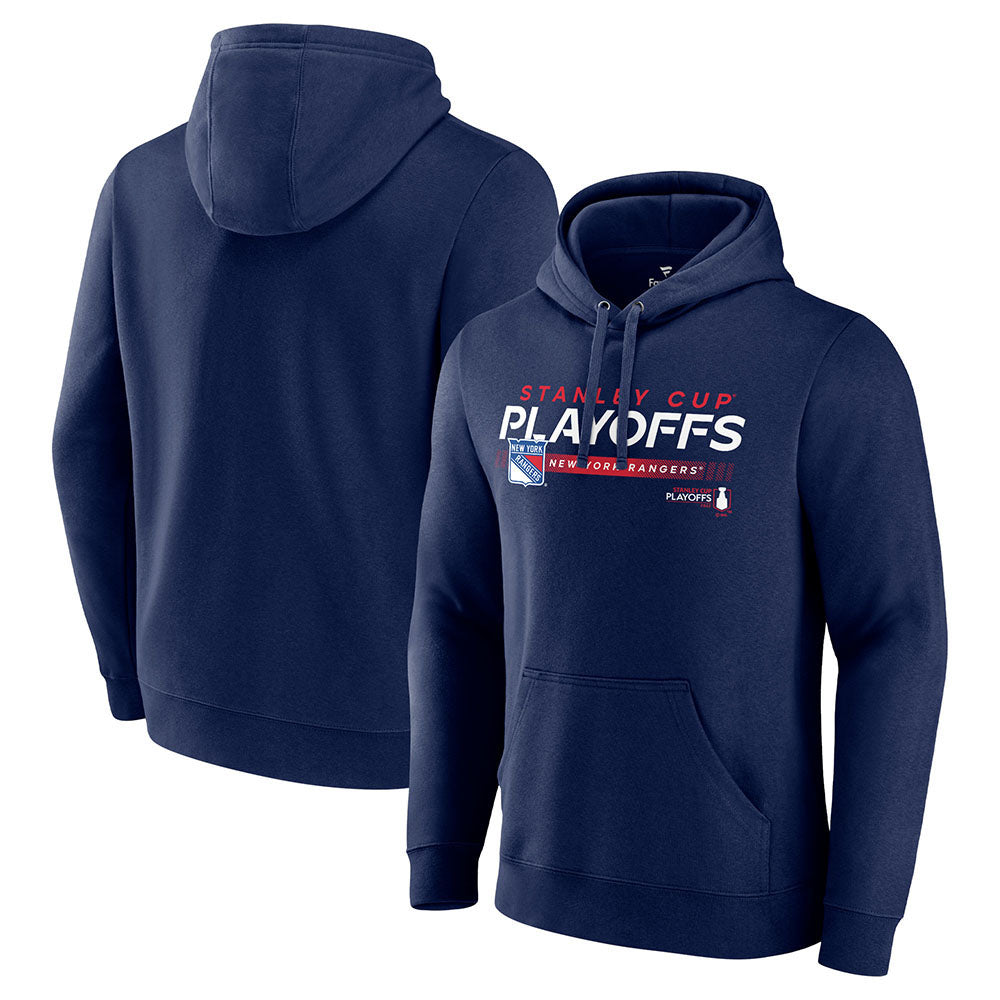 Men's Fanatics Branded Heathered Gray/Blue New York Rangers Block Party Classic Arch Signature Pullover Hoodie
