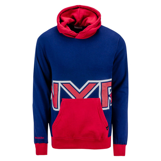 Mitchell & Ness Rangers Big Face Hoodie In Blue & Red - Front View