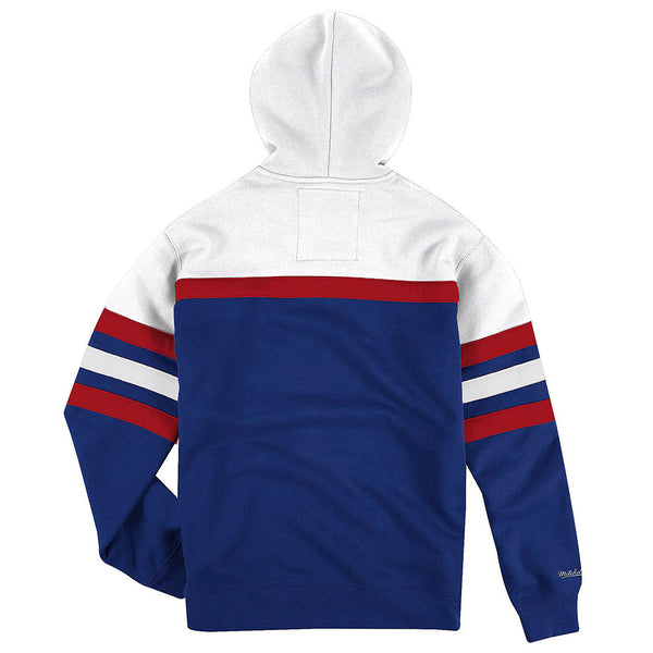 Mitchell & Ness Rangers Head Coach Hoodie In Blue, White & Red - Back View