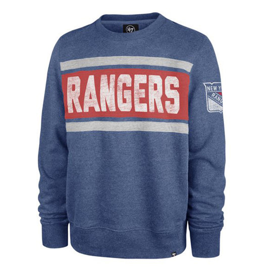 '47 Brand Rangers Tribeca Crewneck Sweater In Blue, Red & White - Front View