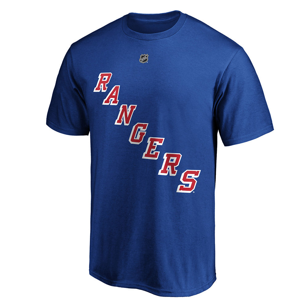 Adam Fox Rangers Name & Number T-Shirt in Blue - Front View