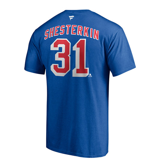 Igor Shesterkin Rangers Name & Number T-Shirt in Blue - Back View