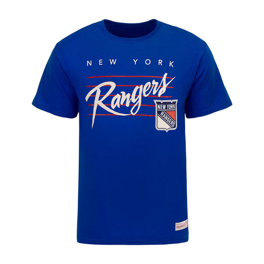 Mitchell & Ness Rangers Cursive Script Tee in Blue - Front View