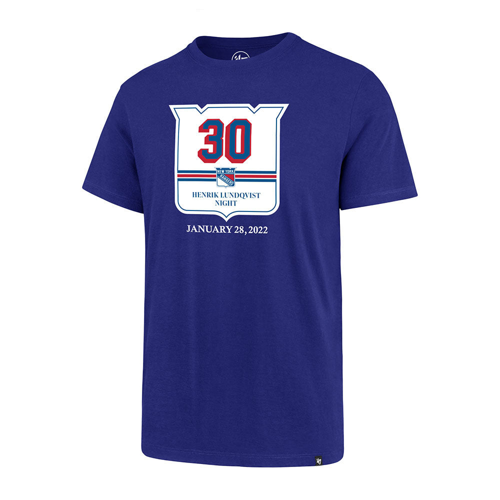 Lundqvist Night New York Rangers Logo Tee in Blue - Front View
