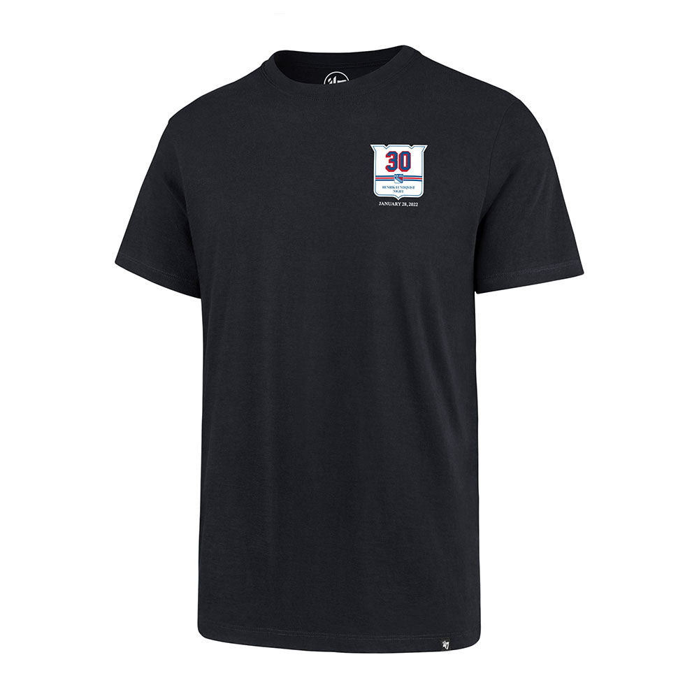 Lundqvist Night Left Chest New York Rangers Logo Tee in Black- Front View