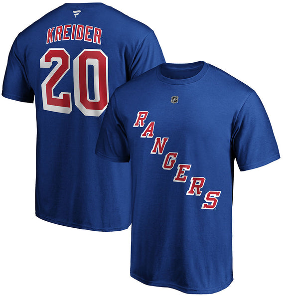 Chris Kreider Rangers Name & Number T-Shirt in Blue - Front and Back View