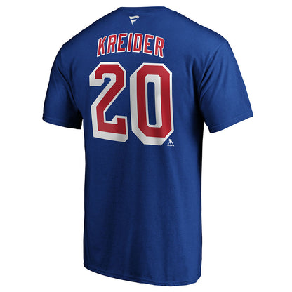 Chris Kreider Rangers Name & Number T-Shirt in Blue - Back View