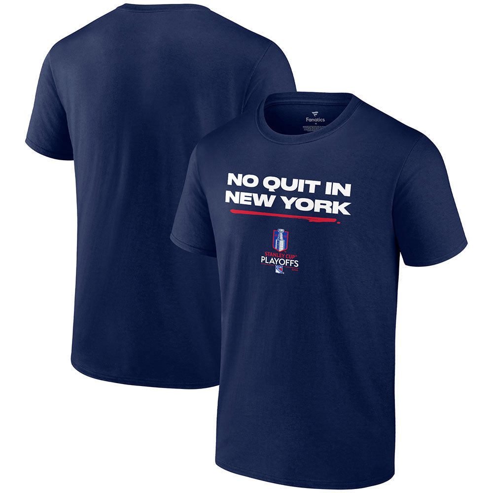 Fanatics No Quit in New York 21-22 Rangers Playoff Tee in Blue - Front and Back View