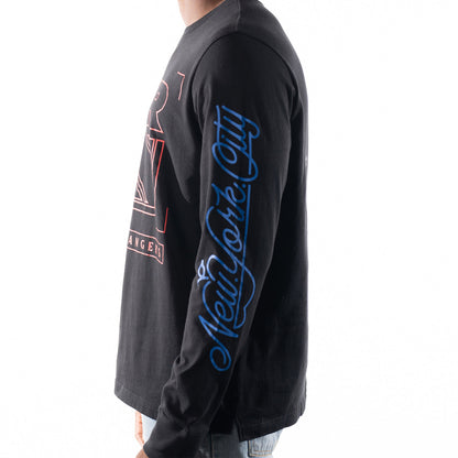 Wild Collective Rangers Long Sleeve Tee In Black, Red & Blue - Left Side View On Model