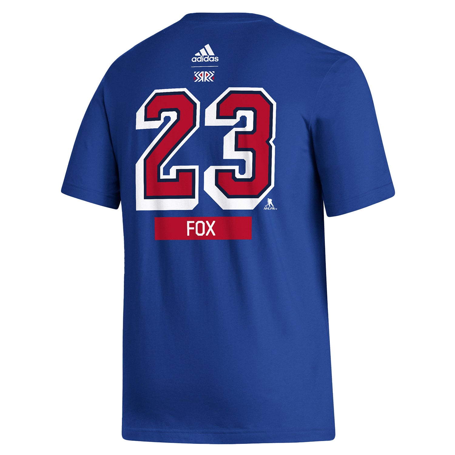 Adidas Adam Fox Reverse Retro 2022 Name & Number Tee In Blue, Red & White - Back View