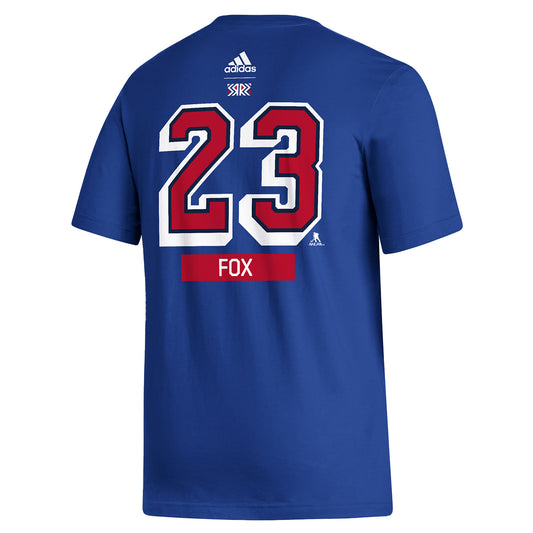 Adidas Adam Fox Reverse Retro 2022 Name & Number Tee In Blue, Red & White - Back View