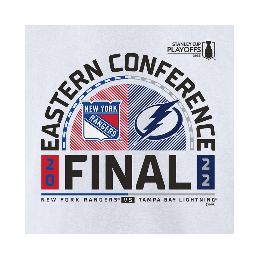 Fanatics 2022 Eastern Conference Final Match Up Tee in White - Zoom View On Shirt Graphic