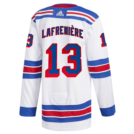 Alexis Lafreniere Adidas Authentic Road Jersey in Red, White and Blue - Back View