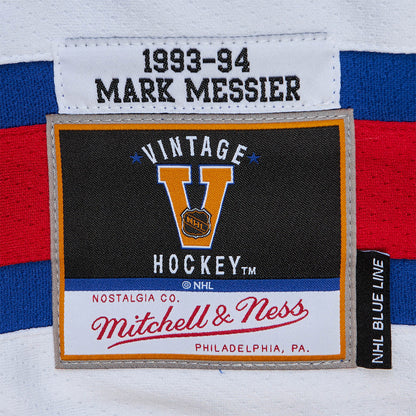 Mitchell & Ness Rangers Mark Messier 1993 Home Jersey In Blue - Zoom View On Left Hip Graphic