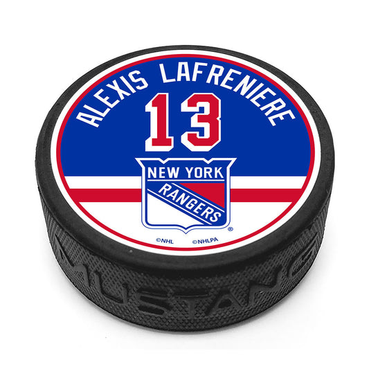 Mustang Alexis Lafreniere Player Puck in Black - Top View