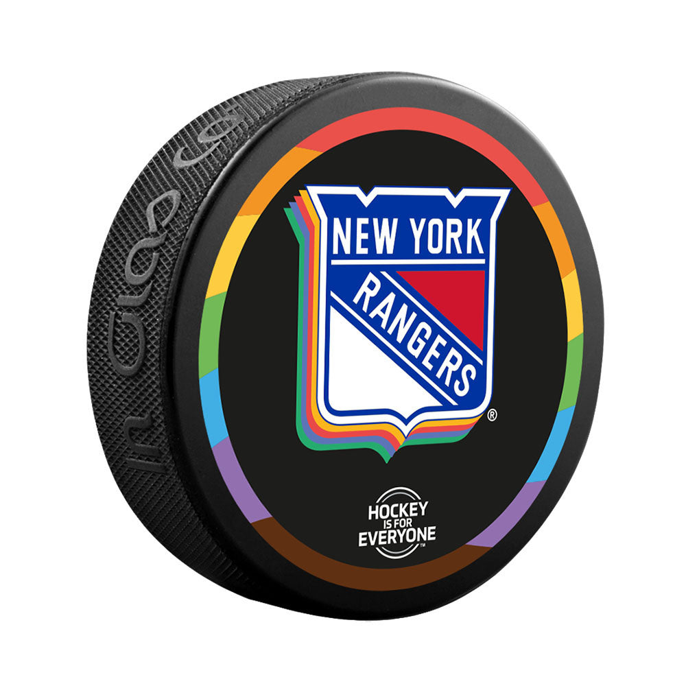 Products New York Rangers Pride Puck in Black - Front View