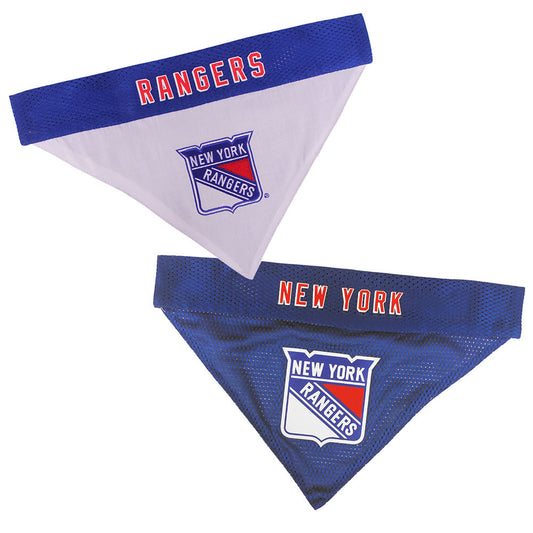 Products New York Rangers Pet Reversible Bandana Blue and White - Front View