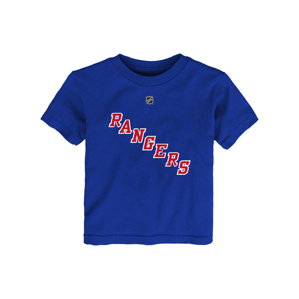 Toddler Rangers Mika Zibanejad Name & Number Tee In Blue, Red & White - Front View