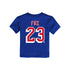Toddler Rangers Adam Fox Name & Number Tee In Blue, Red & White - Back View