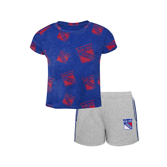Kids Rangers Chase Your Goals Top & Short Set in Blue and Grey - Full Set Front View