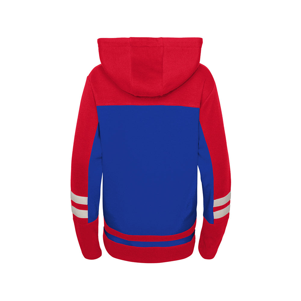 Kids Rangers Ageless Revisited Lace Up Hoodie In Blue & Red - Back View