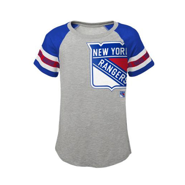 Girls Rangers Shot on Goal Short Sleeve T-Shirt in Grey and Blue - Front View