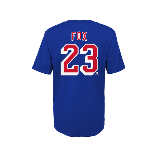 Infant Rangers Adam Fox Name & Number Tee In Blue & Red - Back View