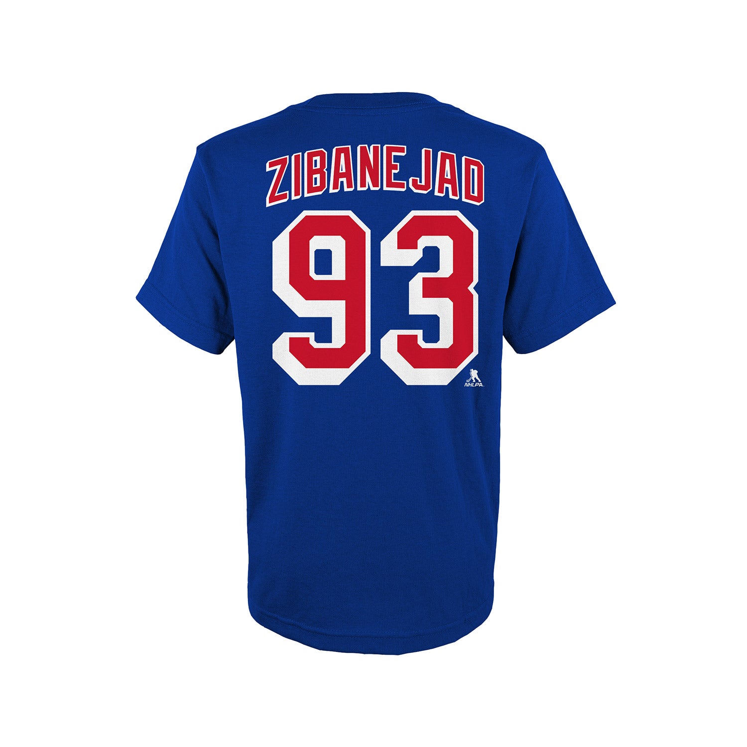Youth Rangers Mika Zibanejad Name & Number Tee In Blue, Red & White - Back View