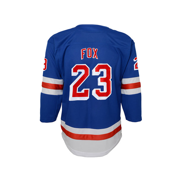 Youth Rangers Adam Fox Rangers Home Jersey in Blue - Back View
