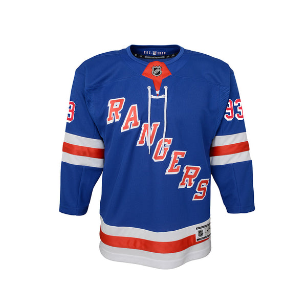 Youth Rangers Adam Fox Rangers Home Jersey in Blue - Front View