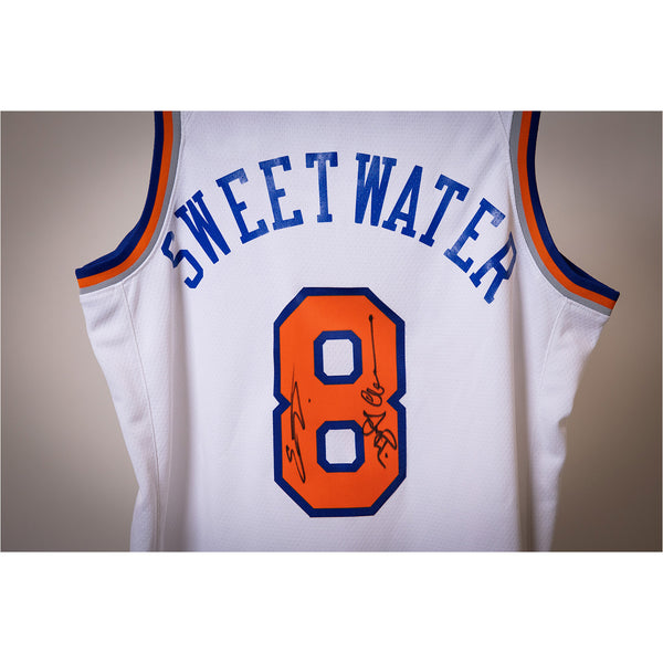 New York Knicks Sweetwater Movie Cast Autographed Custom Jersey In White - Zoom View On Back Signatures