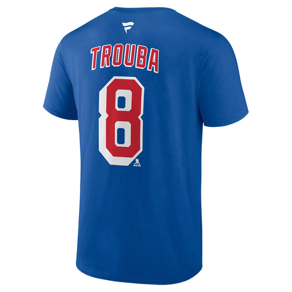 Fanatics Jacob Trouba Captain Rangers Name & Number T-Shirt In Blue & Red - Back View