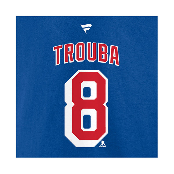 Fanatics Jacob Trouba Captain Rangers Name & Number T-Shirt In Blue & Red - Zoom View On Back Graphic